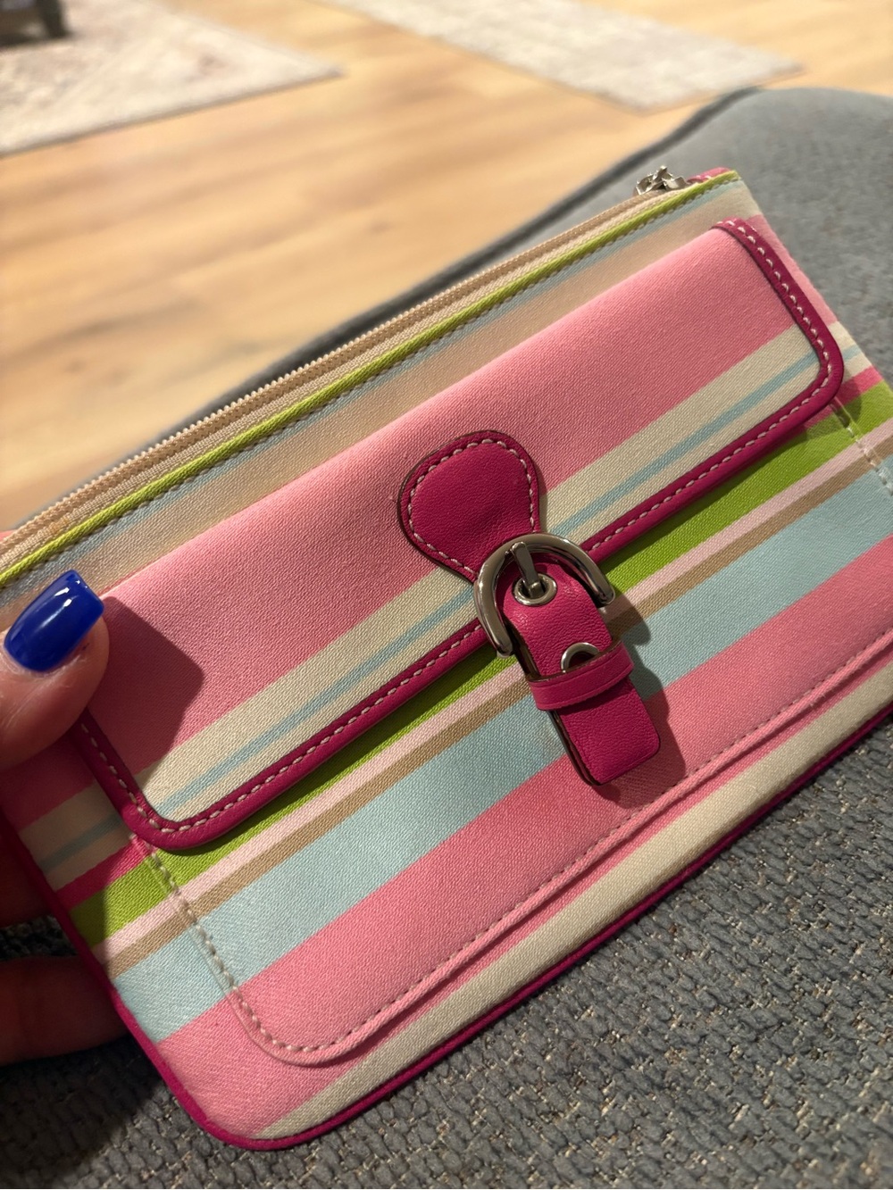 Coach Pink Striped Wristlet - Picture 3 of 13